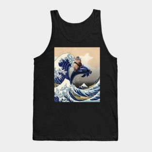 Cowboy Capybara Riding Dolphin Great Wave Tank Top